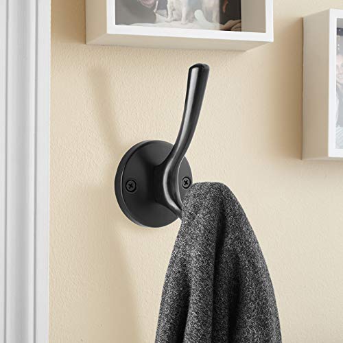 CAULDHAM 5 Pack Heavy-Duty Coat & Hat Wall Hook with Round Base - Matte Black