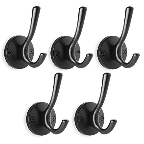 CAULDHAM 5 Pack Heavy-Duty Coat & Hat Wall Hook with Round Base - Matte Black