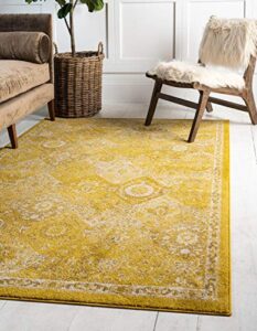 unique loom penrose collection area rug - blake (8' x 10' rectangle, yellow/ beige)