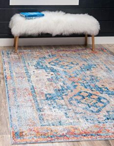 unique loom basilica collection traditional vintage bohemian inspired with colorful design area rug (8' 0 x 10' 0 rectangular, blue/ beige)