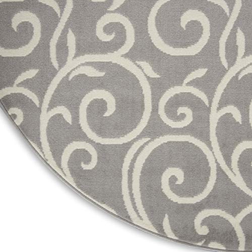 Nourison Grafix Floral Grey 8' x ROUND Area -Rug, Easy -Cleaning, Non Shedding, Bed Room, Living Room, Dining Room, Kitchen (8 Round)