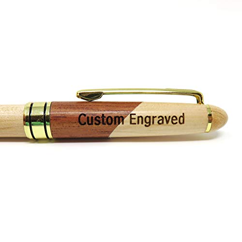 Custom Engraved Maple & Rosewood Split Ballpoint Pen - Personalized - (Black Gift Box) - Innovative Surface Art