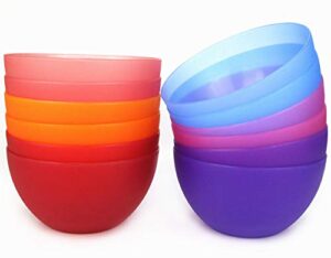 kx-ware plastic bowls set of 12 - unbreakable and reusable 32oz/6 inch plastic cereal/soup/salad bowls in 6 assorted color | dishwasher safe, bpa free