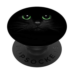 cute black with green eyes cat popsockets popgrip: swappable grip for phones & tablets