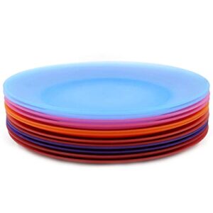 kx-ware everyday plates set of 12 - unbreakable and reusable 10 inch plastic dinner plates, 6 assorted color | dishwasher safe,bpa free