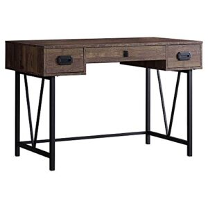 monarch specialties laptop table with drawers-industrial style-metal legs computer desk home & office, 48" l, brown reclaimed wood look