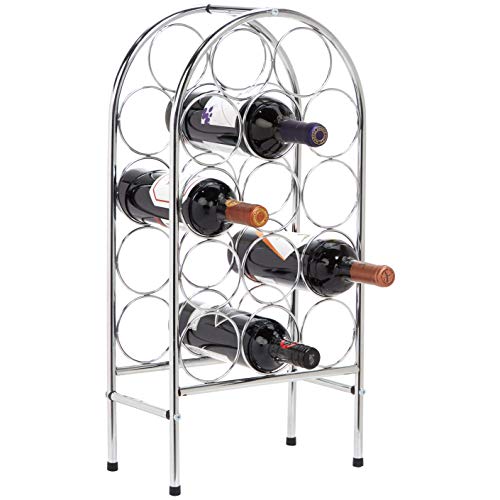 Amazon Basics Curved Metal 14-Bottle Standing Wine Holder Rack, Chrome