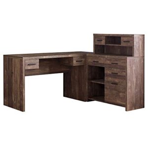 monarch specialties computer desk l-shaped - left or right set- up - corner desk with hutch 60"l (brown reclaimed wood)