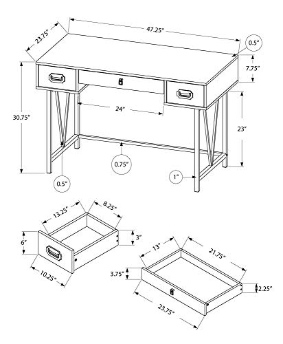 Monarch Specialties Laptop Table with Drawers-Industrial Style-Metal Legs Computer Desk Home & Office, 48" L, Taupe Reclaimed Wood Look