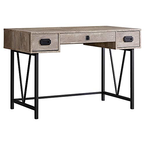 Monarch Specialties Laptop Table with Drawers-Industrial Style-Metal Legs Computer Desk Home & Office, 48" L, Taupe Reclaimed Wood Look