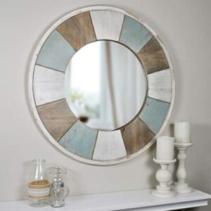 firstime & co. cottage timbers accent wall mirror, 27", aged teal/shabby white/natural wood