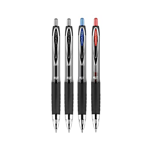 uni-ball® 207™ Retractable Fraud Prevention Gel Pens, Medium Point, 0.7 mm, Black Barrels, Assorted Ink Colors, Pack Of 4