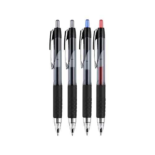 uni-ball® 207™ Retractable Fraud Prevention Gel Pens, Medium Point, 0.7 mm, Black Barrels, Assorted Ink Colors, Pack Of 4