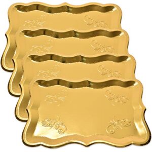 10 gold rectangle trays for dessert table serving parties 9" x 13" heavy duty disposable paper cardboard in elegant shape for platters, cupcake, birthday parties, dessert, weddings and more food safe