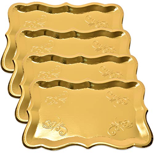 10 Gold Rectangle Trays for Dessert Table Serving Parties 9" x 13" Heavy Duty Disposable Paper Cardboard in Elegant Shape for Platters, Cupcake, Birthday Parties, Dessert, Weddings and More Food Safe