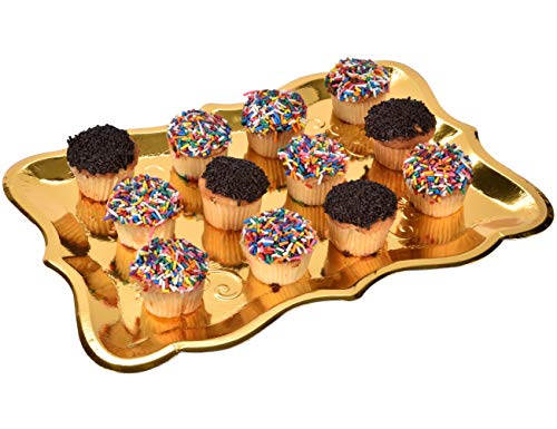 10 Gold Rectangle Trays for Dessert Table Serving Parties 9" x 13" Heavy Duty Disposable Paper Cardboard in Elegant Shape for Platters, Cupcake, Birthday Parties, Dessert, Weddings and More Food Safe