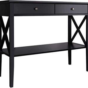 ChooChoo Oxford Console Table with 2 Drawers, Sofa Table Narrow for Entryway, Black