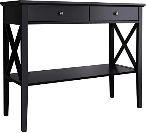 ChooChoo Oxford Console Table with 2 Drawers, Sofa Table Narrow for Entryway, Black