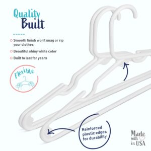 USA Made Premium Children's Clothes Hangers - Very Durable Heavy Duty Tubular Kids Hangers Plastic, Baby Hangers for Closet, 60 Pack (White)