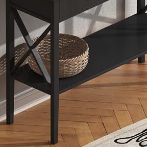 ChooChoo Oxford Console Table with 2 Drawers, Sofa Table Narrow for Entryway, Black