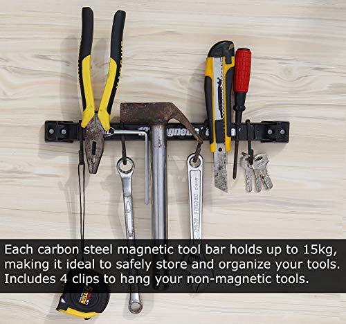 Inspired Home Living 12 Inch Magnetic Tool Holder 4 Pack - Heavy Duty Tool Organizer for Wall Mounting in Garage Workshop Workbench - Brackets Screws Drywall Anchors Hooks Included