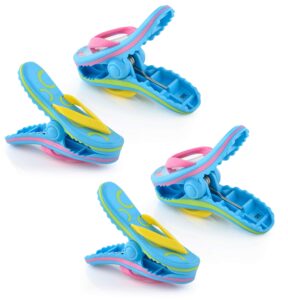 o2cool bocaclips - beach towel clips for beach chairs, patio and pool accessories clothes pins or bag clips - (flip flop) 4 clips