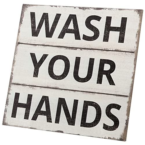 Barnyard Designs Wash Your Hands Sign Primitive Country Farmhouse Bathroom Quotes Home Decor Sign 11” x 11”