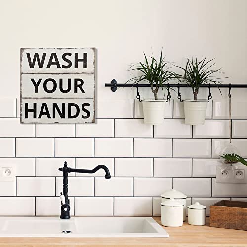 Barnyard Designs Wash Your Hands Sign Primitive Country Farmhouse Bathroom Quotes Home Decor Sign 11” x 11”