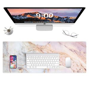 zyccw large gaming xxl mouse pad, oversized extended mouse mat pink marble desk pad keyboard pad (31.5"x11.8"x0.12") non-slip rubber stitched edges(marble)