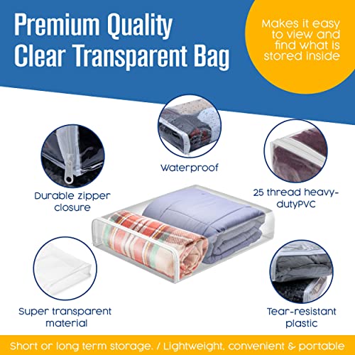 Houseables Plastic Storage Bags, Zipper Case, Clear, 18" x 15", 5 Pack, Vinyl, Moth Proof, for Blanket, Linen, Sweater, Bed Sheet, Quilt, Clothes, Pillow, Comforter, Foldable