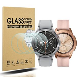 diruite 4-pack for samsung galaxy watch 4 classic 42mm / galaxy watch 42mm and galaxy watch 3 41mm screen protector tempered glass [2.5d 9h hardness][anti-scratch]