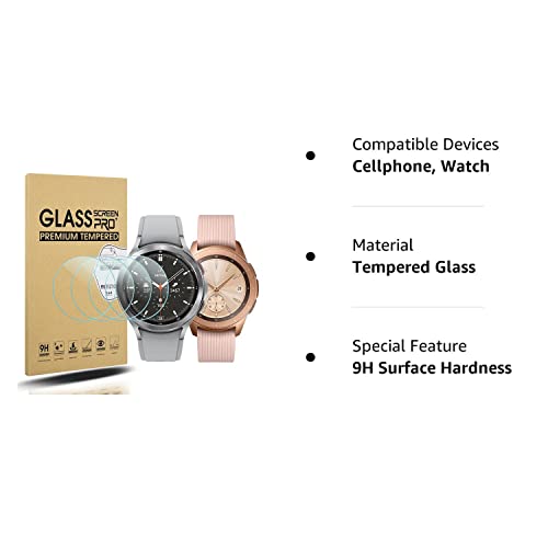 Diruite 4-Pack for Samsung Galaxy Watch 4 Classic 42mm / Galaxy Watch 42mm and Galaxy Watch 3 41mm Screen Protector Tempered Glass [2.5D 9H Hardness][Anti-Scratch]