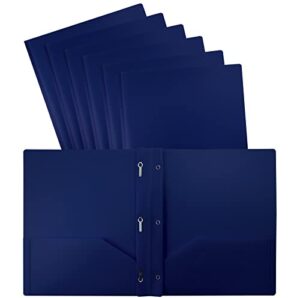 better office products blue plastic 2 pocket folders with prongs, heavyweight, letter size poly folders, 24 pack, with 3 metal prongs fastener clips, blue