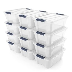 giantex 12 pack storage bins with lids, 12.7 qt. storage box, stackable & nestable shoe box, tote boxes, closet organization container with secure latching buckles, classroom art supplies storage, clear