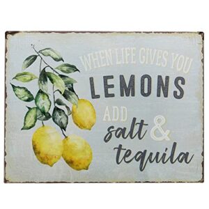barnyard designs 'when life gives you lemons add salt & tequila' funny retro vintage tin bar sign, decorative country home decor, 13” x 10”