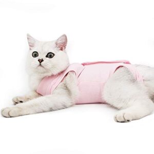 cat professional recovery suit for abdominal wounds or skin diseases, e-collar alternative for cats and dogs, after surgery wear, home clothing (m, pink)
