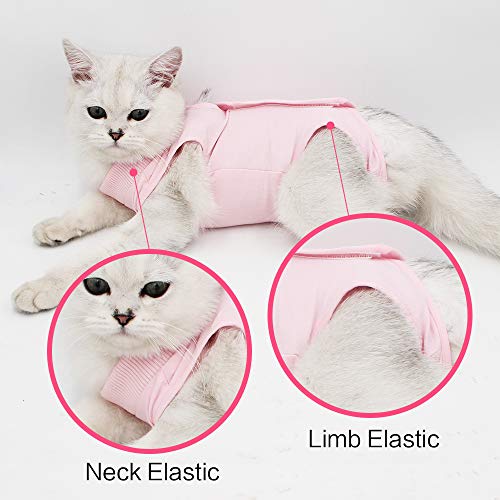 Cat Professional Recovery Suit for Abdominal Wounds or Skin Diseases, E-Collar Alternative for Cats and Dogs, After Surgery Wear, Home Clothing (M, Pink)