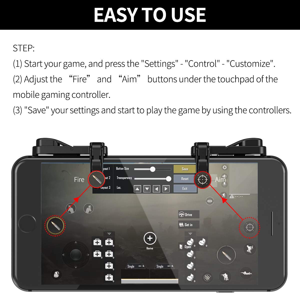 【1 Pair】 IFYOO Z108 Mobile Gaming Controller Compatible with PUBG Mobile/Fortnitee Mobile/Call of Duty Mobile, Sensitive Shoot and Aim Trigger L1R1 Compatible with Android & iPhone