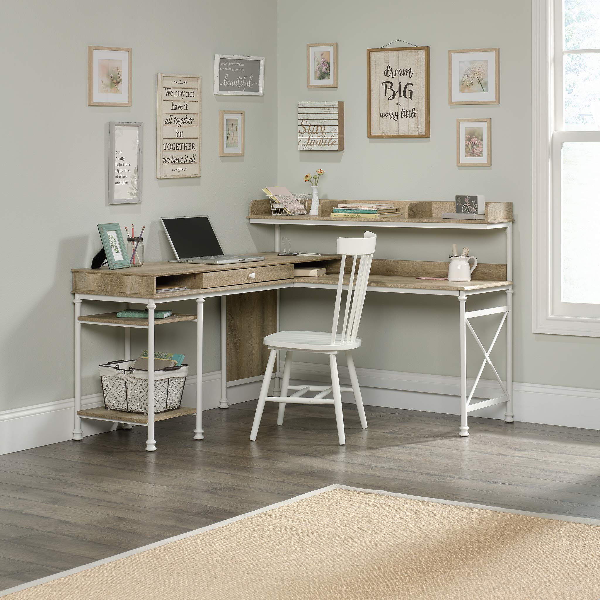 Sauder Canal Street L-Shaped Desk, Coastal Oak finish