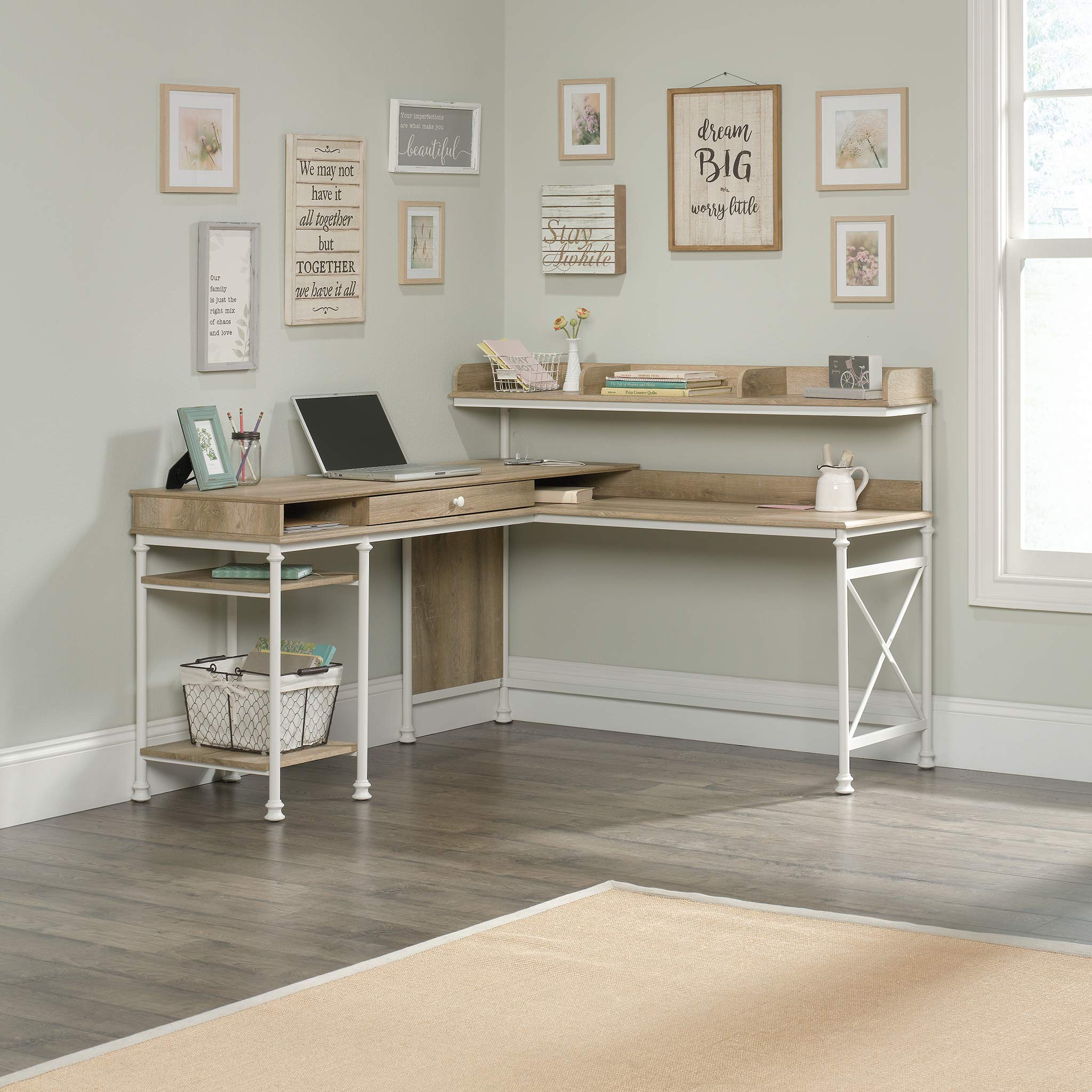 Sauder Canal Street L-Shaped Desk, Coastal Oak finish