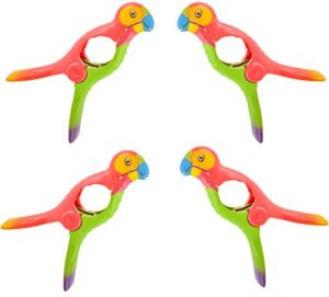 o2cool bocaclips - beach towel clips for beach chairs, patio and pool accessories clothes pins or bag clips - (parrot) 4 clips