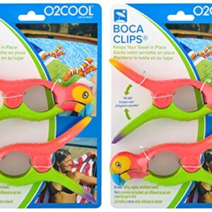 O2COOL Bocaclips - Beach Towel Clips for Beach Chairs, Patio and Pool Accessories Clothes Pins or Bag Clips - (Parrot) 4 Clips