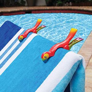 O2COOL Bocaclips - Beach Towel Clips for Beach Chairs, Patio and Pool Accessories Clothes Pins or Bag Clips - (Parrot) 4 Clips