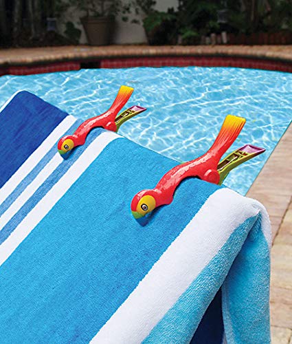 O2COOL Bocaclips - Beach Towel Clips for Beach Chairs, Patio and Pool Accessories Clothes Pins or Bag Clips - (Parrot) 4 Clips