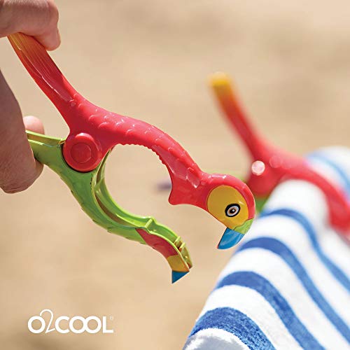 O2COOL Bocaclips - Beach Towel Clips for Beach Chairs, Patio and Pool Accessories Clothes Pins or Bag Clips - (Parrot) 4 Clips