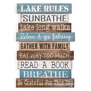 Barnyard Designs 'Lake Rules' Lake House Decor for the Home, Hanging Lake Wall Decor Lake Sign, Lake Signs for Lake House Kitchen, Rustic Lake Decor for Home Sign, 14" x 21"