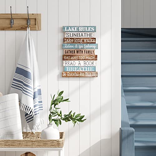 Barnyard Designs 'Lake Rules' Lake House Decor for the Home, Hanging Lake Wall Decor Lake Sign, Lake Signs for Lake House Kitchen, Rustic Lake Decor for Home Sign, 14" x 21"