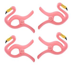 o2cool bocaclips - beach towel clips for beach chairs, patio and pool accessories clothes pins or bag clips - (flamingo) 4 clips