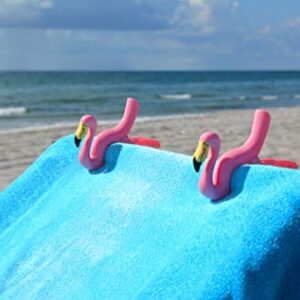 O2COOL Bocaclips - Beach Towel Clips for Beach Chairs, Patio and Pool Accessories Clothes Pins or Bag Clips - (Flamingo) 4 Clips