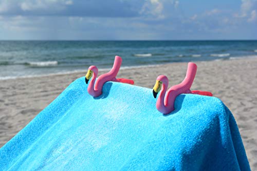 O2COOL Bocaclips - Beach Towel Clips for Beach Chairs, Patio and Pool Accessories Clothes Pins or Bag Clips - (Flamingo) 4 Clips